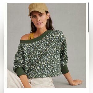 Anthropologie Daily Practice Ditsy Floral Boxy Boatneck Pullover Sweatshirt
